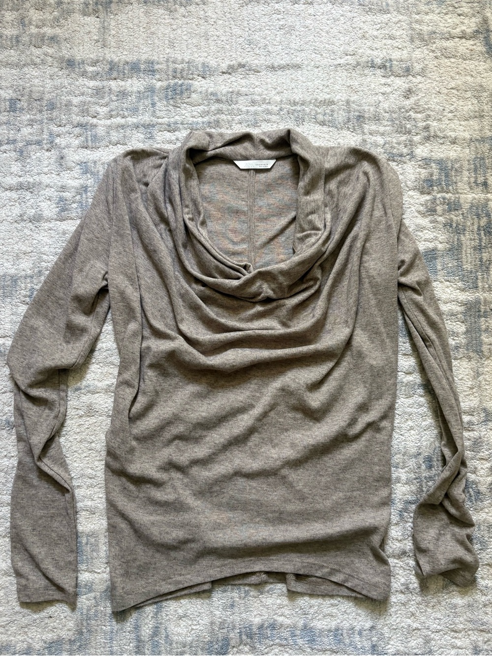 Worn Once Zara Taupe Draped Cowl Neck Long Sleeve Top
